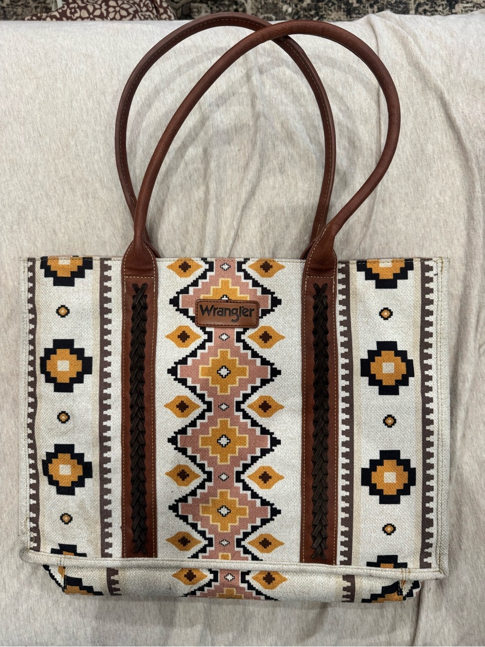 Wrangler Brown, Ivory & Mustard Aztec Tote